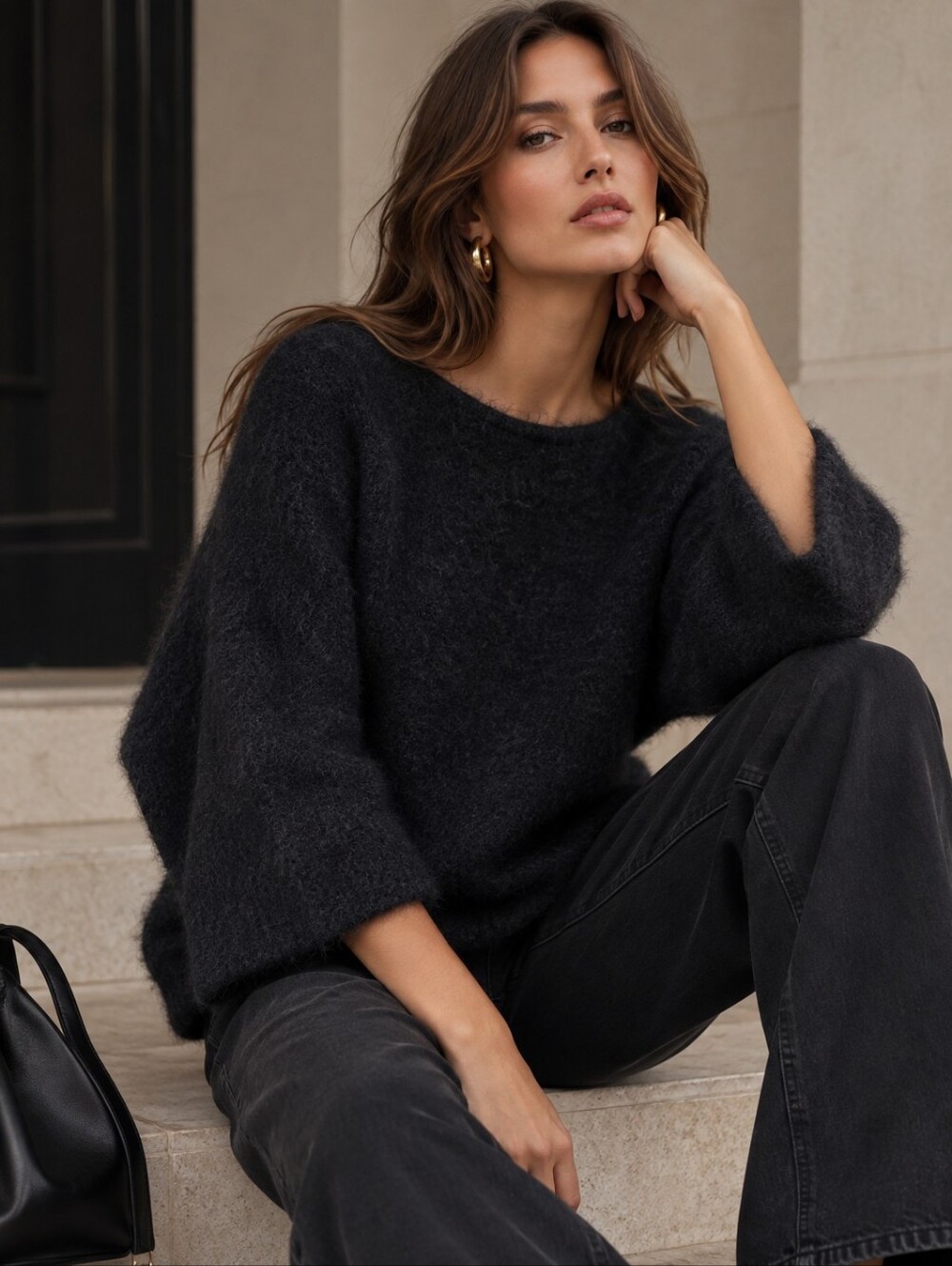 ZARA Black Fuzzy Lace Back Boat Neck Sweater Wool Blend NWT Size Small